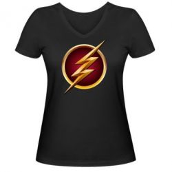 Женская футболка с V-образным вырезом Flash Logo Art - PrintSalon