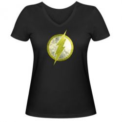 Женская футболка с V-образным вырезом Flash Logo - PrintSalon