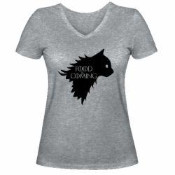 Женская футболка с V-образным вырезом Food is coming - PrintSalon