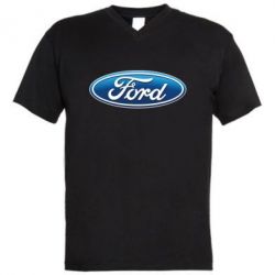 Мужская футболка  с V-образным вырезом Ford 3D Logo - PrintSalon