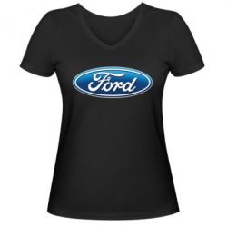 Женская футболка с V-образным вырезом Ford 3D Logo - PrintSalon