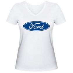 Женская футболка с V-образным вырезом Ford Logo - PrintSalon