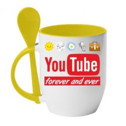 Чашка с ложкой Forever and ever emoji's life youtube - PrintSalon