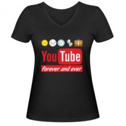 Женская футболка с V-образным вырезом Forever and ever emoji's life youtube - PrintSalon