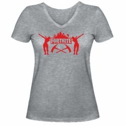 Женская футболка с V-образным вырезом Fortnite dancing logo - PrintSalon