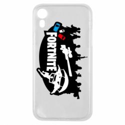 Чехол для iPhone XR Fortnite logo and heroes - PrintSalon