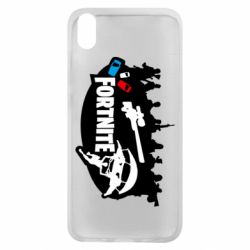 Чехол для Xiaomi Redmi 7A Fortnite logo and heroes - PrintSalon