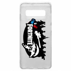 Чехол для Samsung S10+ Fortnite logo and heroes - PrintSalon