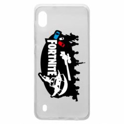 Чехол для Samsung A10 Fortnite logo and heroes - PrintSalon