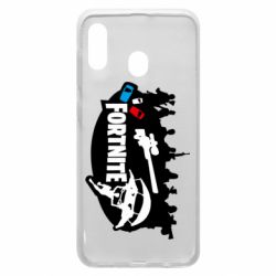 Чехол для Samsung A20 Fortnite logo and heroes - PrintSalon