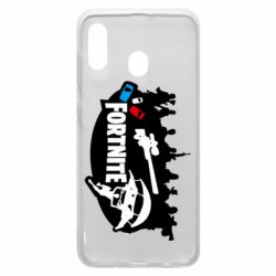 Чехол для Samsung A30 Fortnite logo and heroes - PrintSalon