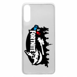 Чехол для Samsung A70 Fortnite logo and heroes - PrintSalon