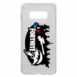 Чехол для Samsung S10e Fortnite logo and heroes - PrintSalon
