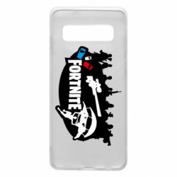 Чехол для Samsung S10 Fortnite logo and heroes - PrintSalon