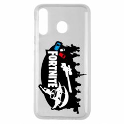 Чехол для Samsung M30 Fortnite logo and heroes - PrintSalon