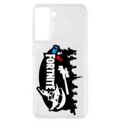 Чехол для Samsung S21 Fortnite logo and heroes - PrintSalon