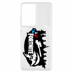 Чехол для Samsung S21 Ultra Fortnite logo and heroes - PrintSalon