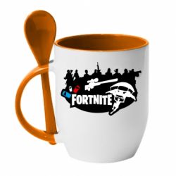 Чашка с ложкой Fortnite logo and heroes - PrintSalon