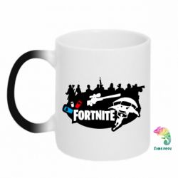 Чашка-хамелеон Fortnite logo and heroes - PrintSalon