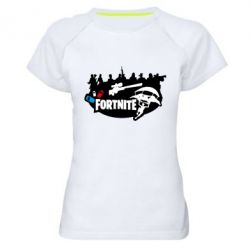 Женская футболка для спорта Fortnite logo and heroes - PrintSalon