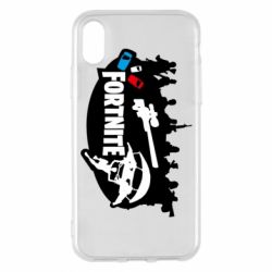 Чехол для iPhone X/Xs Fortnite logo and heroes - PrintSalon