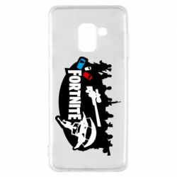 Чехол для Samsung A8 2018 Fortnite logo and heroes - PrintSalon