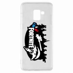 Чехол для Samsung A8+ 2018 Fortnite logo and heroes - PrintSalon