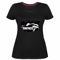 Женская премиум футболка Fortnite logo and heroes - PrintSalon