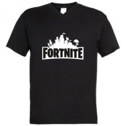 Мужская футболка  с V-образным вырезом Fortnite logo-PrintSalon Мужская футболка  с V-образным вырезом Fortnite logo