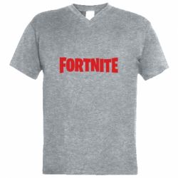 Мужская футболка  с V-образным вырезом Fortnite text-PrintSalon Мужская футболка  с V-образным вырезом Fortnite text
