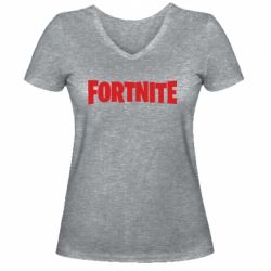 Женская футболка с V-образным вырезом Fortnite text - PrintSalon