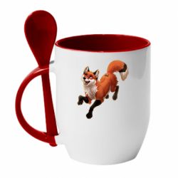 Чашка с ложкой Fox in flight - PrintSalon