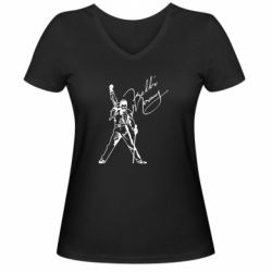Женская футболка с V-образным вырезом Freddie Mercury Queen - PrintSalon