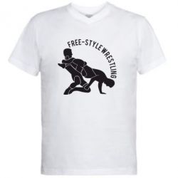 Мужская футболка  с V-образным вырезом Free-style wrestling - PrintSalon