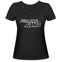 Женская футболка с V-образным вырезом Full time 4wd - PrintSalon