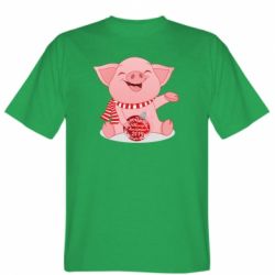 Мужская футболка Stedman Funny pig with a Christmas toy-PrintSalon Мужская футболка Stedman Funny pig with a Christmas toy