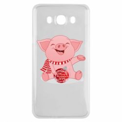 Чехол для Samsung J7 2016 Funny pig with a Christmas toy