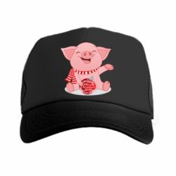 Кепка-тракер Funny pig with a Christmas toy