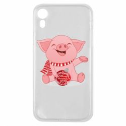 Чохол для iPhone XR Funny pig with a Christmas toy - PrintSalon