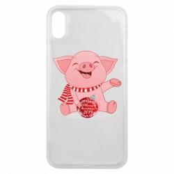 Чехол для iPhone Xs Max Funny pig with a Christmas toy