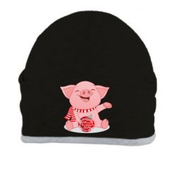 Шапка Funny pig with a Christmas toy - PrintSalon