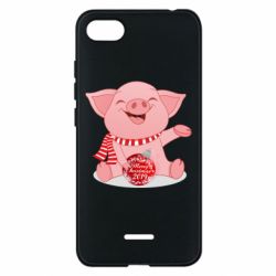 Чехол для Xiaomi Redmi 6A Funny pig with a Christmas toy