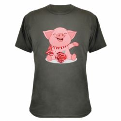 Камуфляжна футболка Funny pig with a Christmas toy