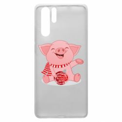 Чохол для Huawei P30 Pro Funny pig with a Christmas toy - PrintSalon