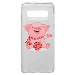 Чохол для Samsung S10+ Funny pig with a Christmas toy - PrintSalon