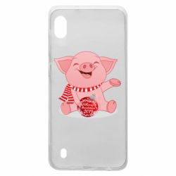 Чохол для Samsung A10 Funny pig with a Christmas toy - PrintSalon