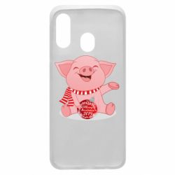 Чохол для Samsung A40 Funny pig with a Christmas toy - PrintSalon