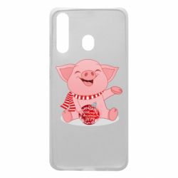 Чохол для Samsung A60 Funny pig with a Christmas toy - PrintSalon