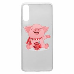 Чохол для Samsung A70 Funny pig with a Christmas toy