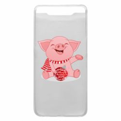 Чохол для Samsung A80 Funny pig with a Christmas toy - PrintSalon